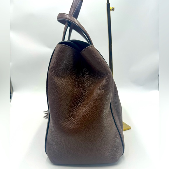 Auth Gucci Large Brown Pebbled Leather Lady Tassel Top Handle Tote Bag Preloved - Picture 6 of 15
